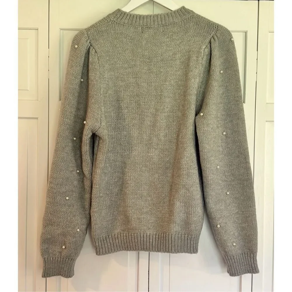 Fab’Rik NWT Lois grey cableknit pearl knit sweater small